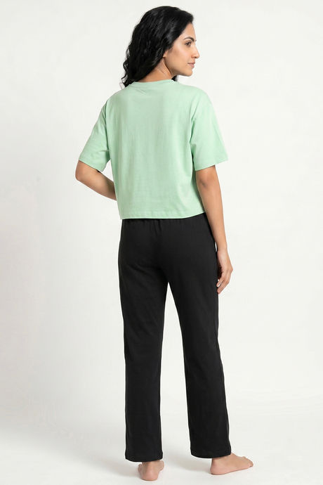 Zivame Peanuts Knit Cotton Loungewear Set - Quiet Green — image 3